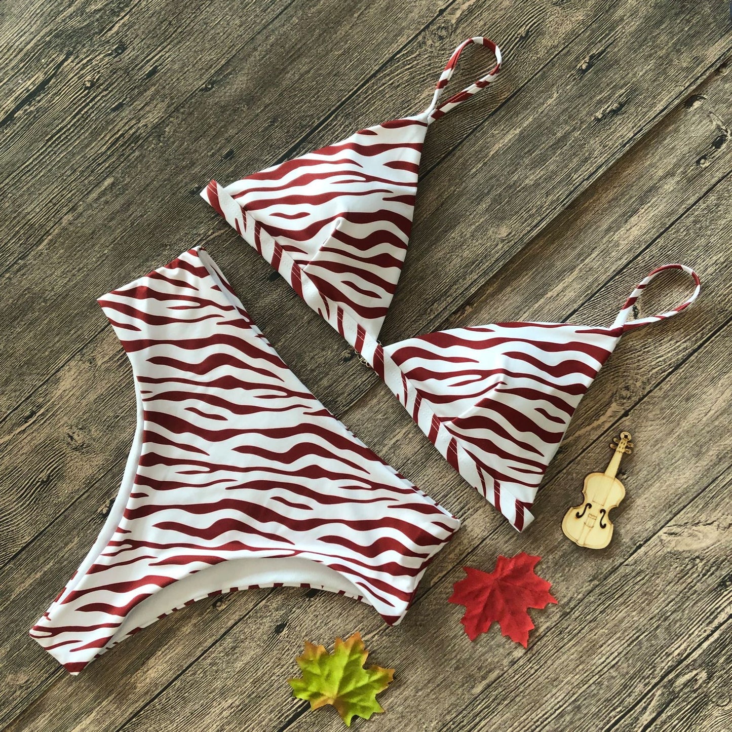 Snakeskin Leopard Print Bikini Women Split Cotton Print High Waist Swimsuit