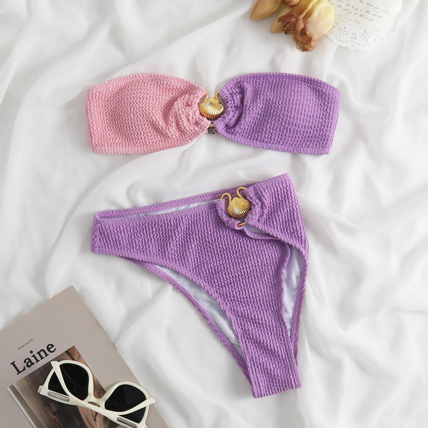Sexy Tube Top Shell Bikini Swimsuit Popular Swimsuit Women