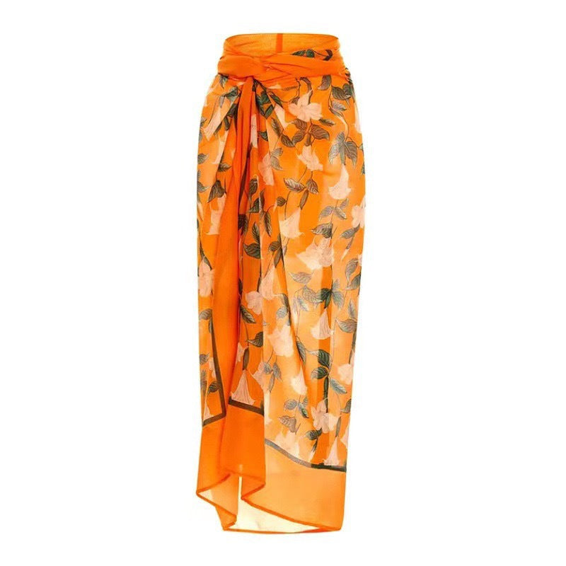 Lonkey Swimsuit Solid Color Hollow Out Cutout Mesh Bag Hip Skirt Floral Sexy Swimsuit