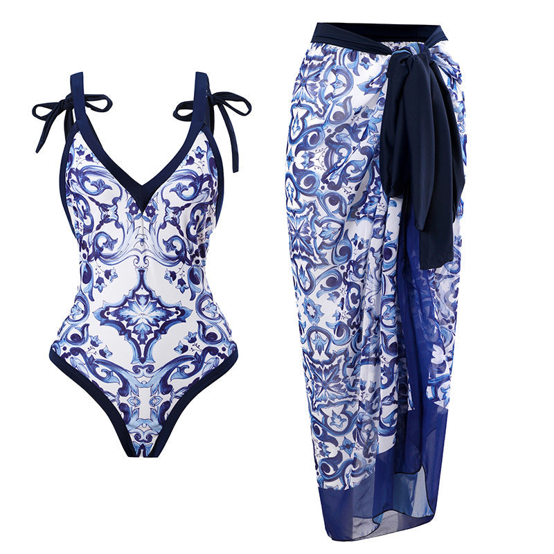 Two Piece One Piece With Skirt Swimsuit Anti Exposure Swimsuit