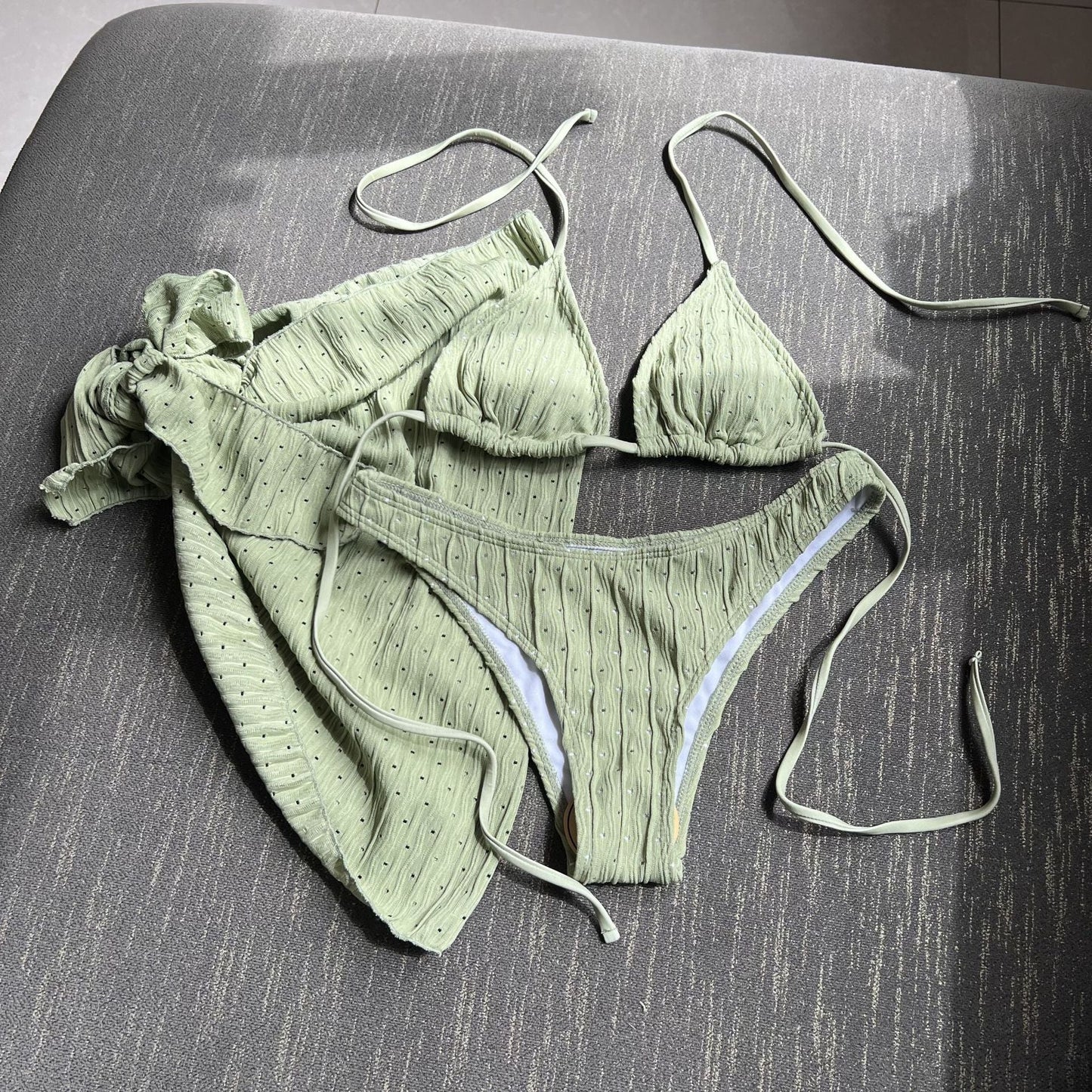 Swimsuit Three Piece Backless Drawstring Banded Bikini Bikini Three Piece Swimsuit