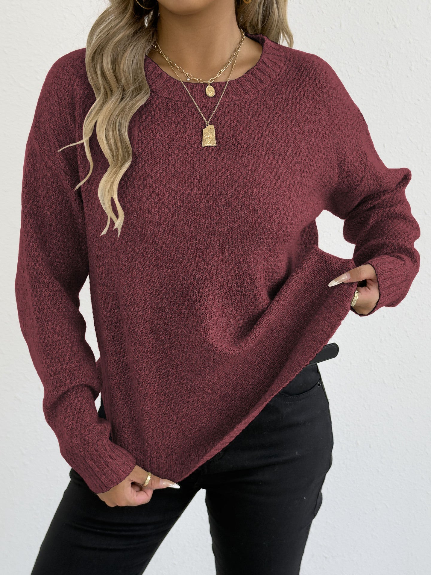 Women Autumn Winter Pullover Top Women Clothing Velvet Woven Sweater Casual Bottoming Shirt round Neck Sweater