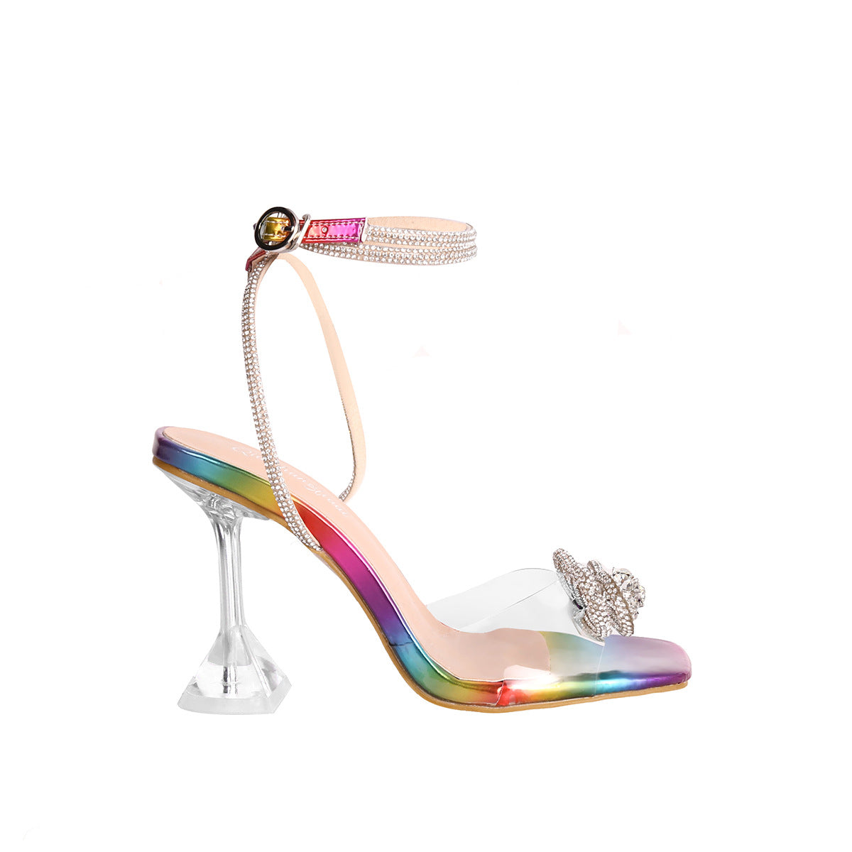 Apricot High Heel Stilettos Bow Rhinestone Sandals Women Catwalk Shoes Heels