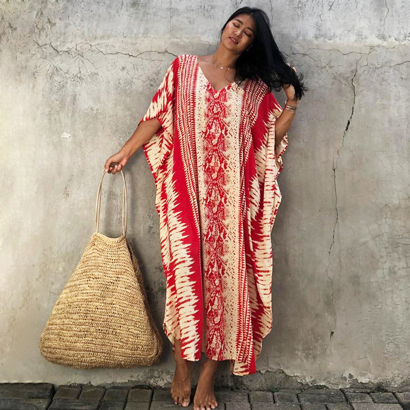 Rayon Snake Pattern Positioning Robe Sun Protection Beach Jacket Blouse Seaside Vacation Dress Women