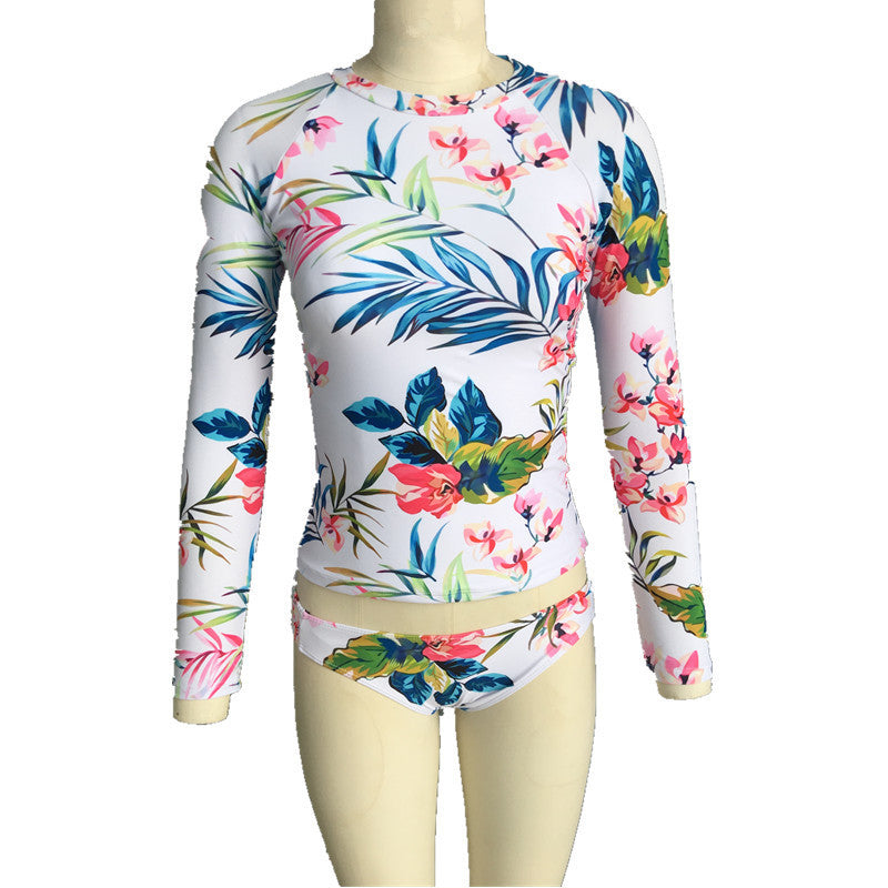 Printed Bikini Bikini Swimwear Long Sleeve Sexy Split Swimsuit Women Fresh Conservative Swim