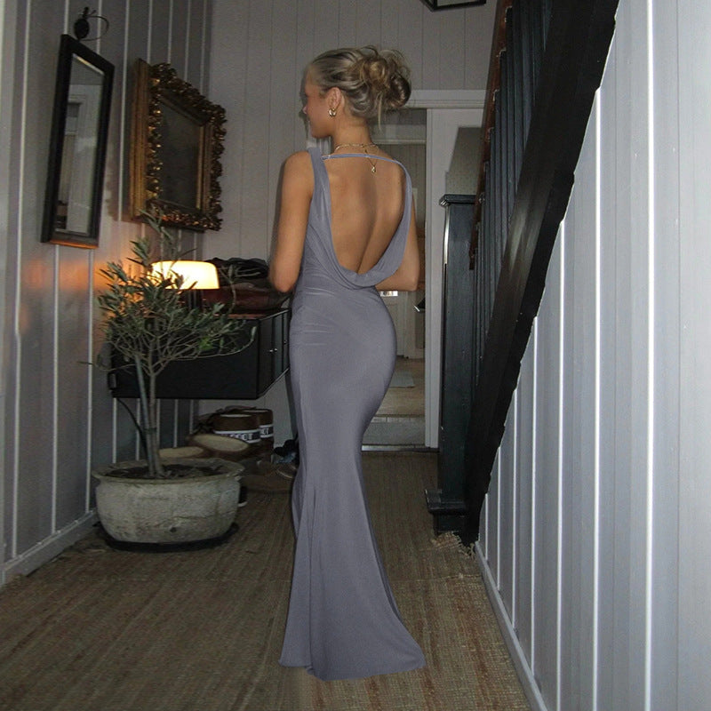 Sexy Backless Collar Sleeveless Dress Spring Slim Fit Hip for Women