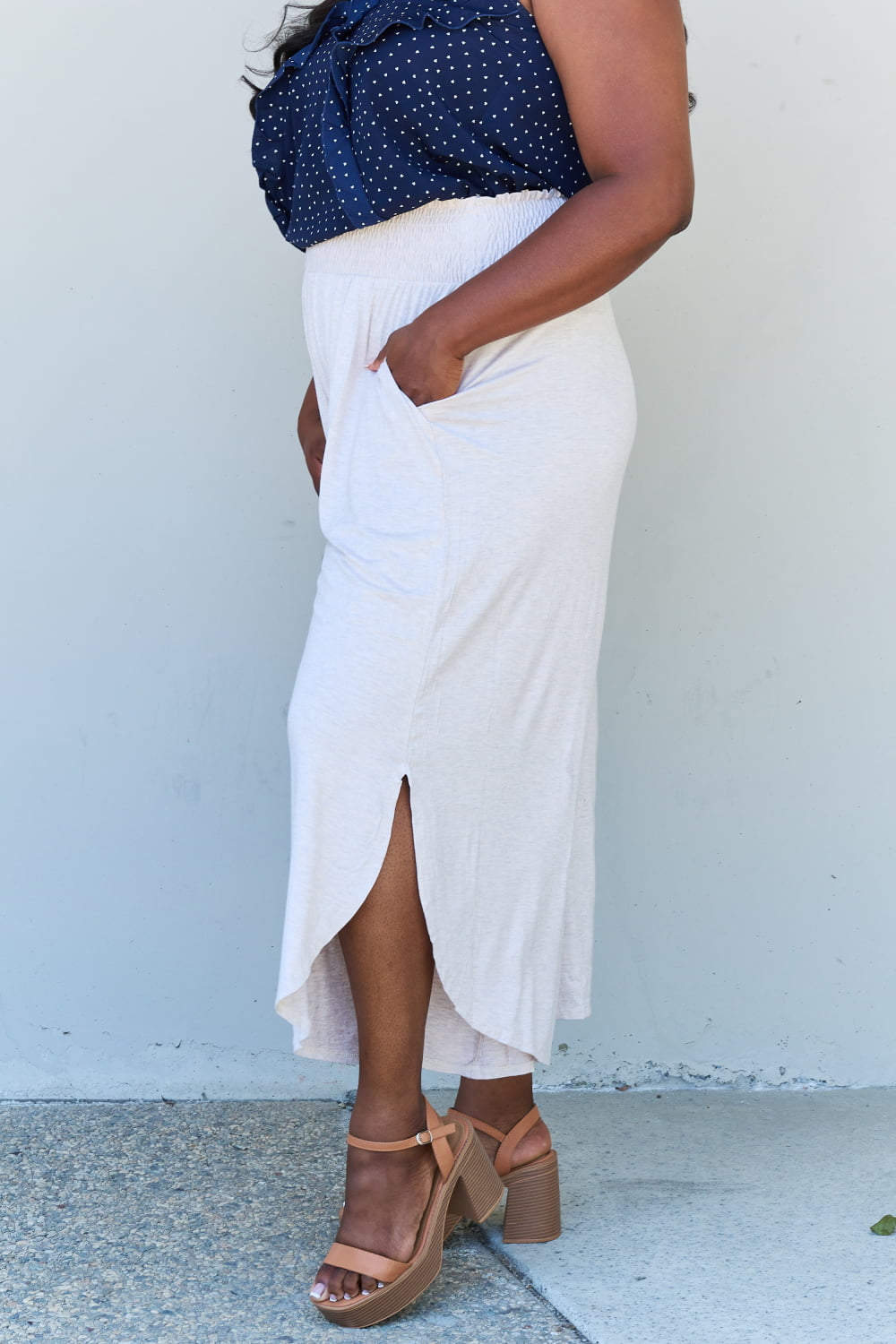 ODDI Full Size Wide Leg Palazzo Pants in Oatmeal