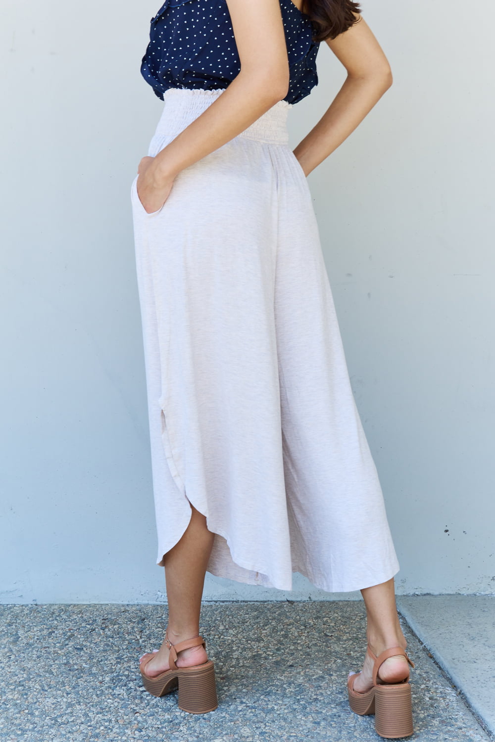 ODDI Full Size Wide Leg Palazzo Pants in Oatmeal