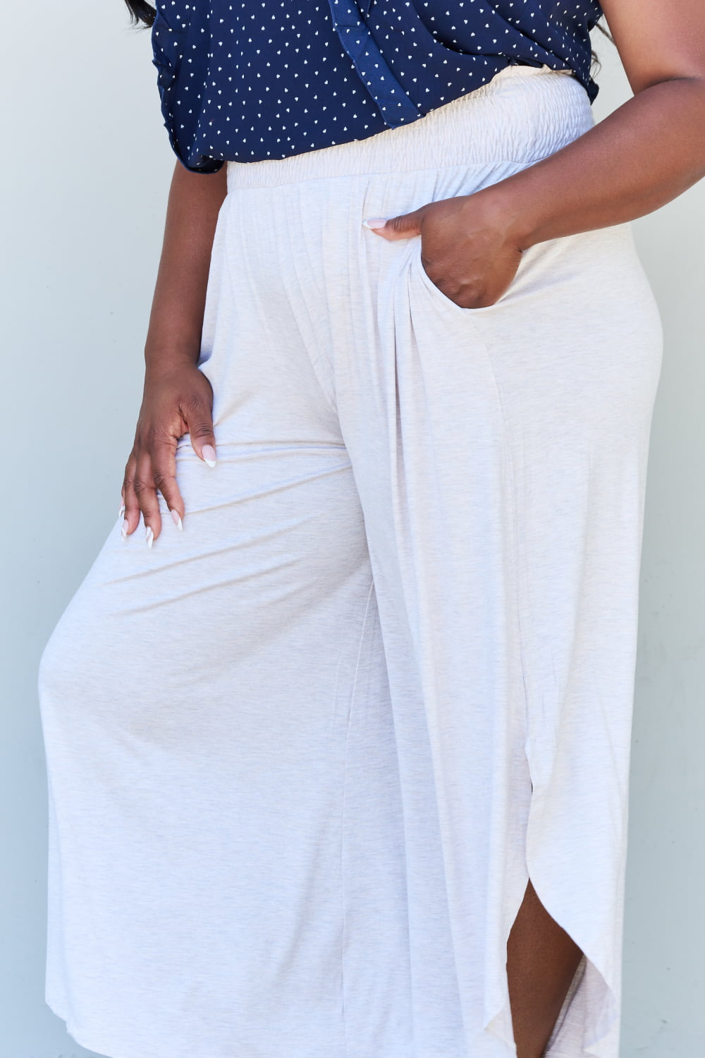 ODDI Full Size Wide Leg Palazzo Pants in Oatmeal