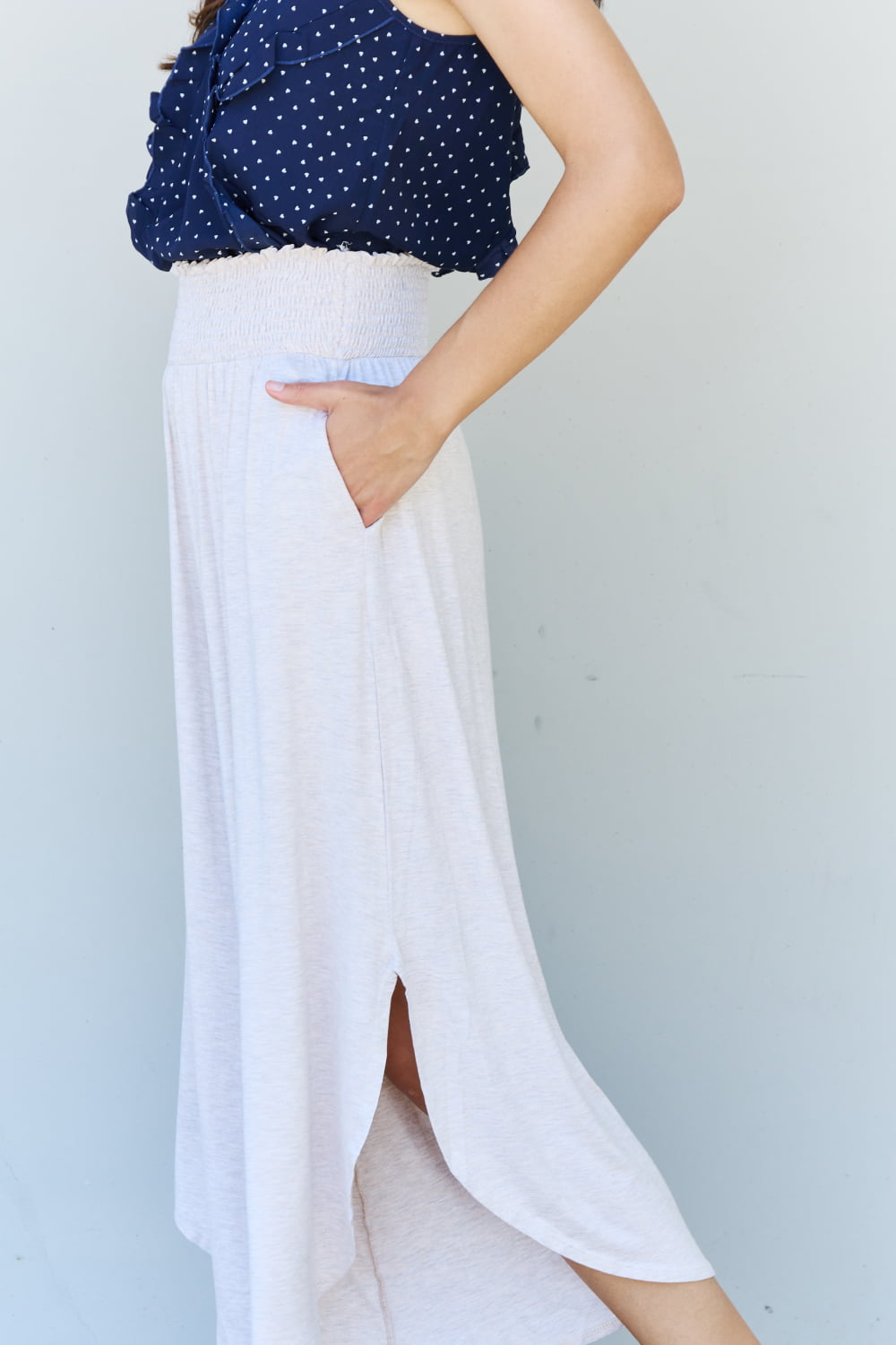 ODDI Full Size Wide Leg Palazzo Pants in Oatmeal