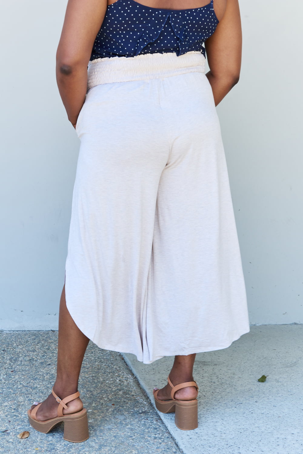 ODDI Full Size Wide Leg Palazzo Pants in Oatmeal