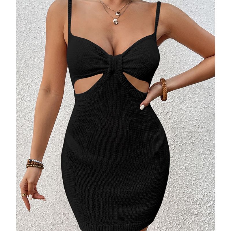 Women Clothes Vacation Sexy Slim Fit Waist Leaking Camisole Semi Transparent Beach Short Dress Crochet hook