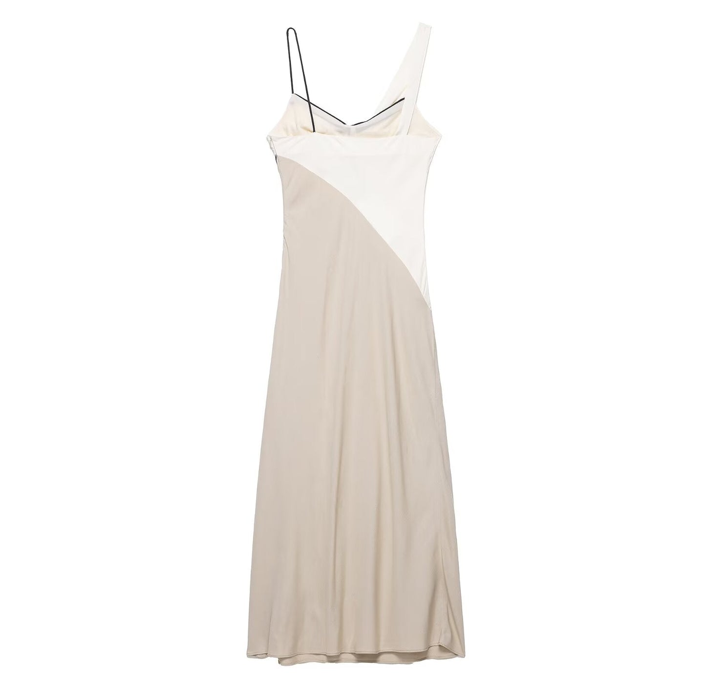 Women Clothing Summer Elegant Sexy V neck Mid Length Strap Stitching Midi Dress