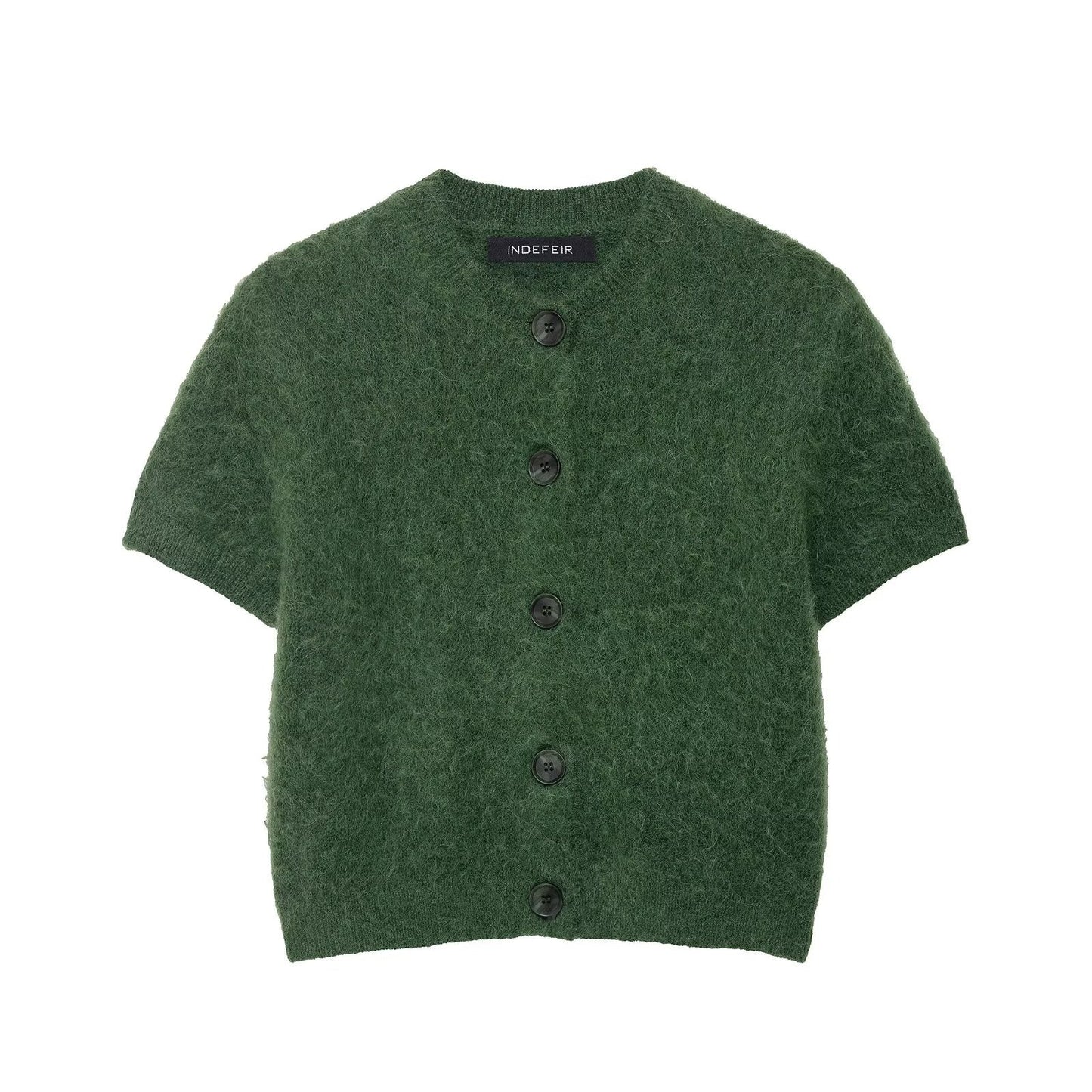 Early Autumn Women Clothing Office round Neck Short Sleeves Single Breasted Knitwear