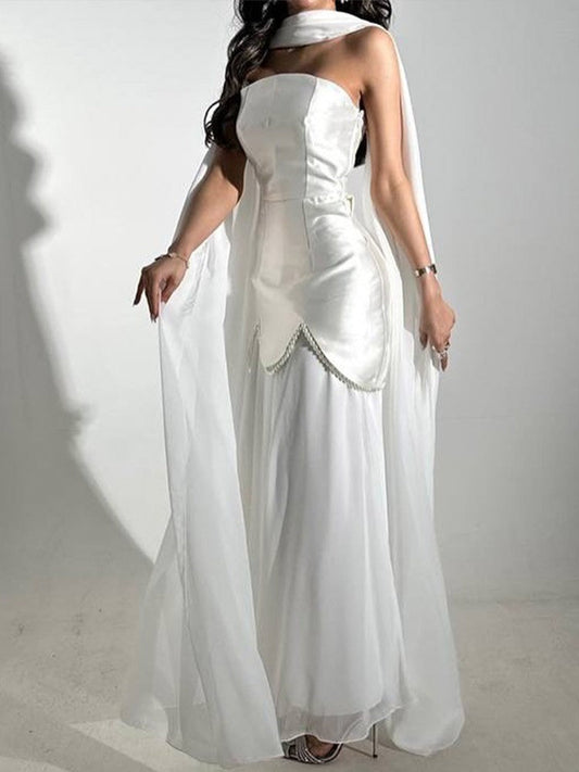 Women Clothing Winter Sexy Backless Sleeveless Solid Color Tube Top Mesh Stitching Dress