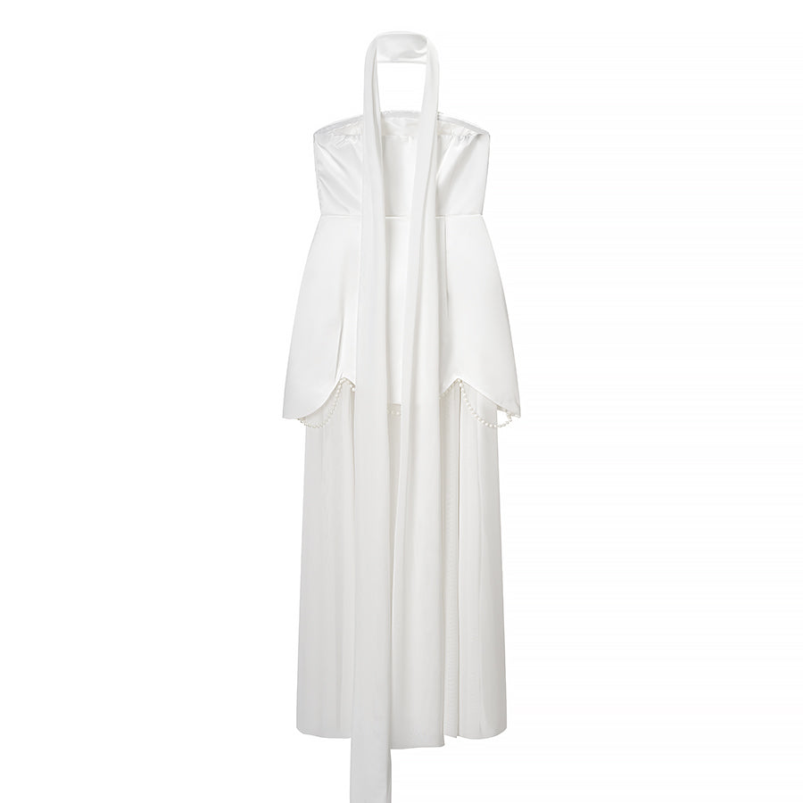 Women Clothing Winter Sexy Backless Sleeveless Solid Color Tube Top Mesh Stitching Dress