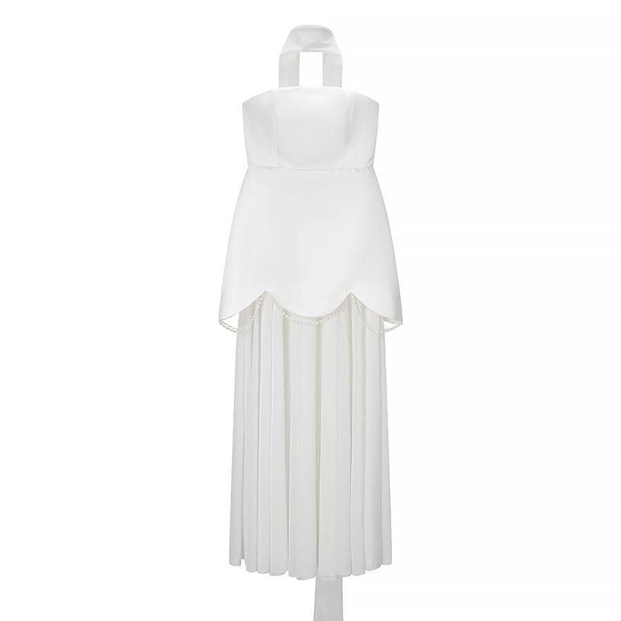 Women Clothing Winter Sexy Backless Sleeveless Solid Color Tube Top Mesh Stitching Dress