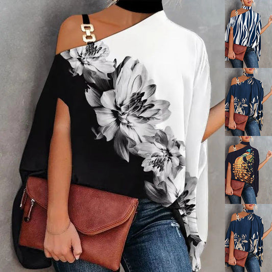 Women's V-Neck Printed Off-Shoulder Vest Top | 6 Prints S–XXL