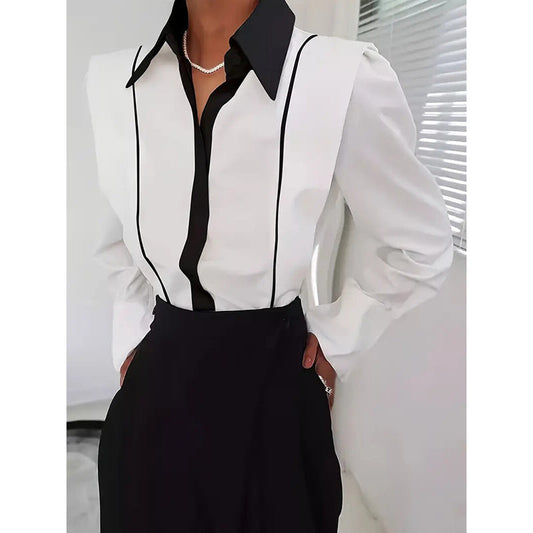 Women’s Black White Colorblock Shirt
