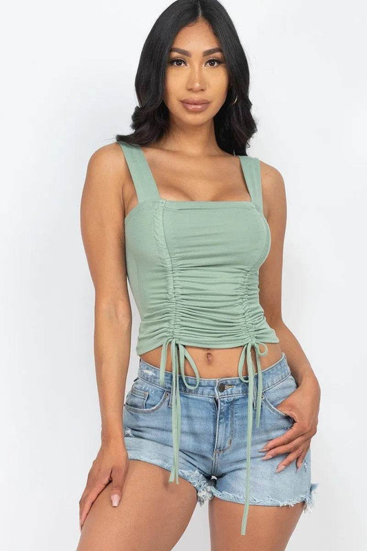 Adjustable Front Ruched With String Square Neck Crop Tops | Bona Fide Fashion
