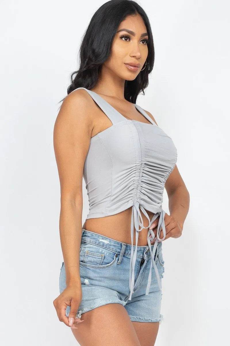 Adjustable Front Ruched With String Square Neck Crop Tops | Bona Fide Fashion