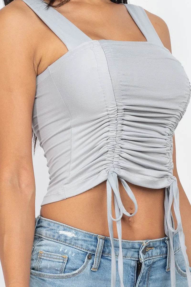 Adjustable Front Ruched With String Square Neck Crop Tops | Bona Fide Fashion
