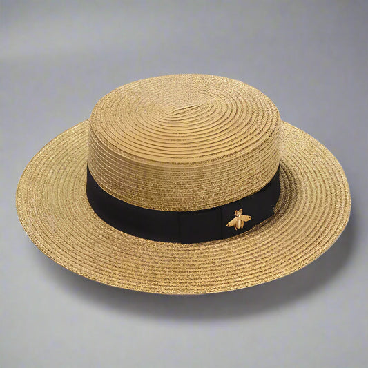Women’s Straw Fedora with Metallic Bee Accent
