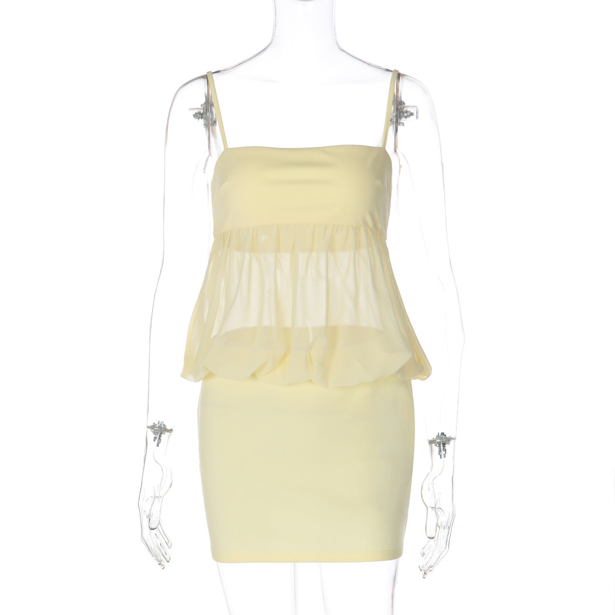 Women Clothing Summer off Neck Sexy Mesh See through Strap Sheath Dress