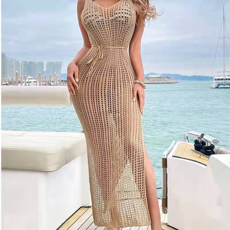 Dress Summer Sexy Split Suspender Skirt Thin Backless Knitted Dress Crochet