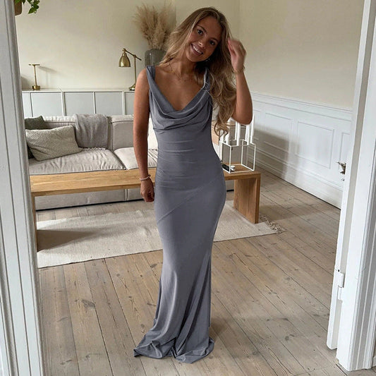 Sexy Backless Collar Sleeveless Dress Spring Slim Fit Hip for Women