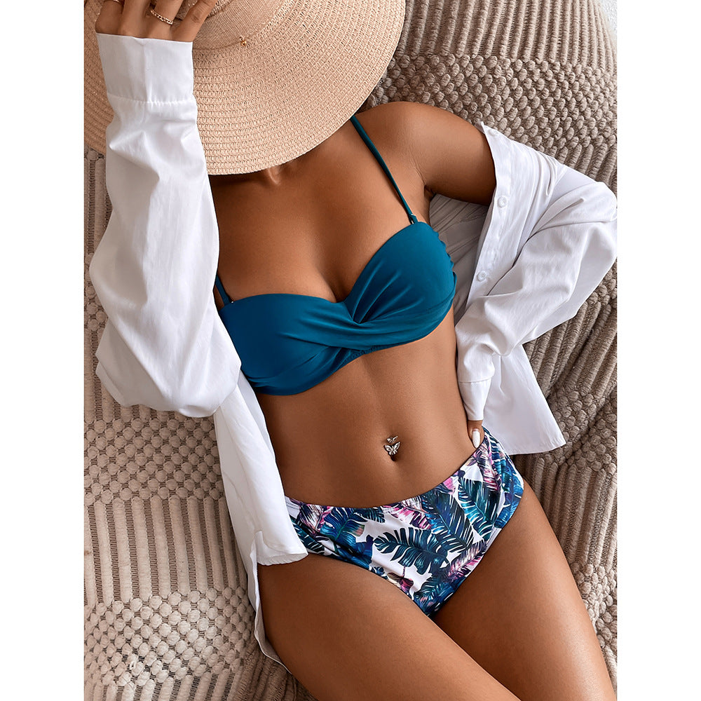 Swimsuit Hard Bag Steel Bracket Split Bikini Swimsuit High Waist Sexy Leopard Print