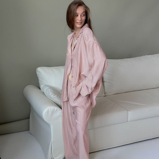 Autumn Loose Casual Homewear Women Long Sleeved Trousers Cardigan Suitable for Daily Wear