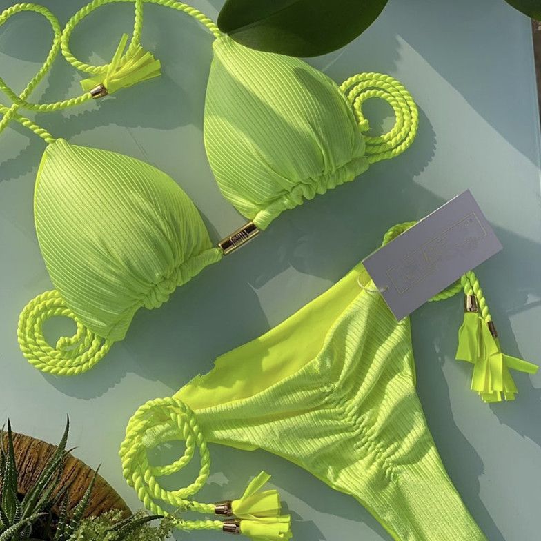 Bikini Special Solid Color Braid Rope Swimsuit Multicolor Bikini
