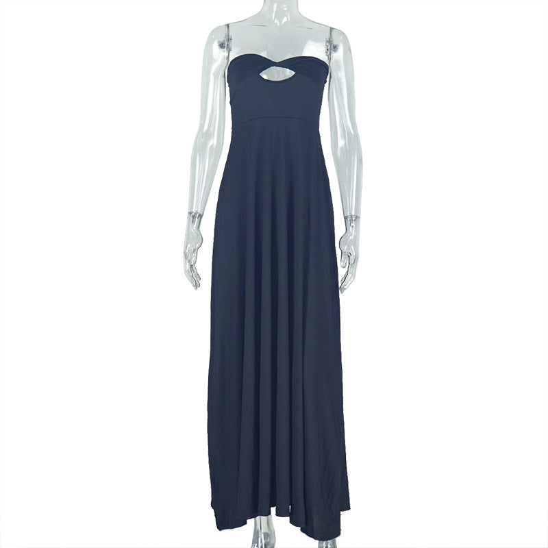 Women Clothing Soft Solid Color Light Floating Princess Dress Elegant Graceful Sling Sleeveless Length Dress