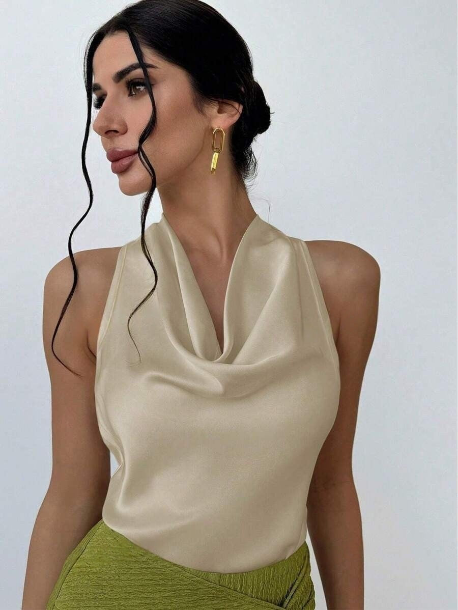Women Clothing Sexy Sleeveless Satin Shirt Spring Autumn Work Women Shirt