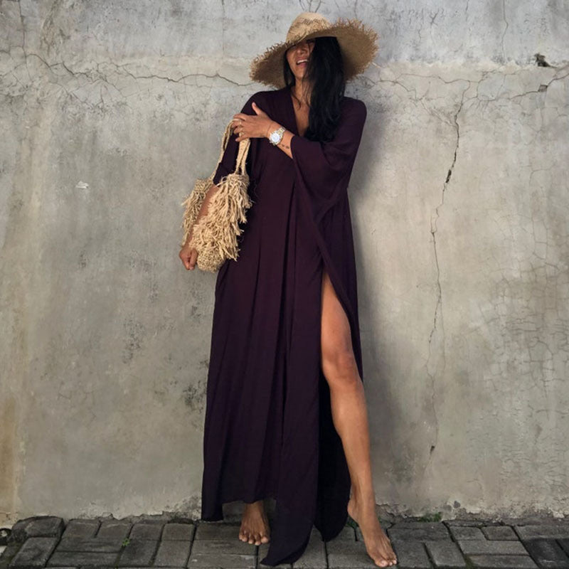 Rayon Solid Color Blouse Seaside Vacation Dress Loose Overclothes Bikini Swimsuit Robe Outer Wear Women