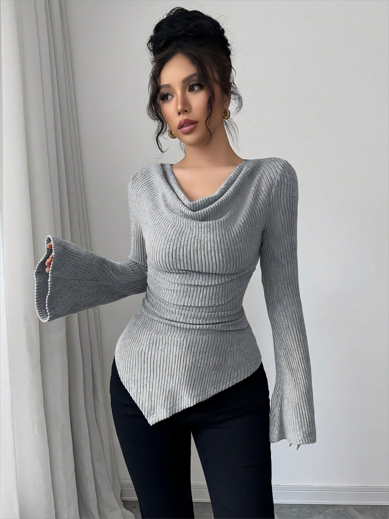Autumn Winter Women Clothing Ribbing Bottoming Sweater off the Shoulder Slim Knitted Long Sleeved Top Office