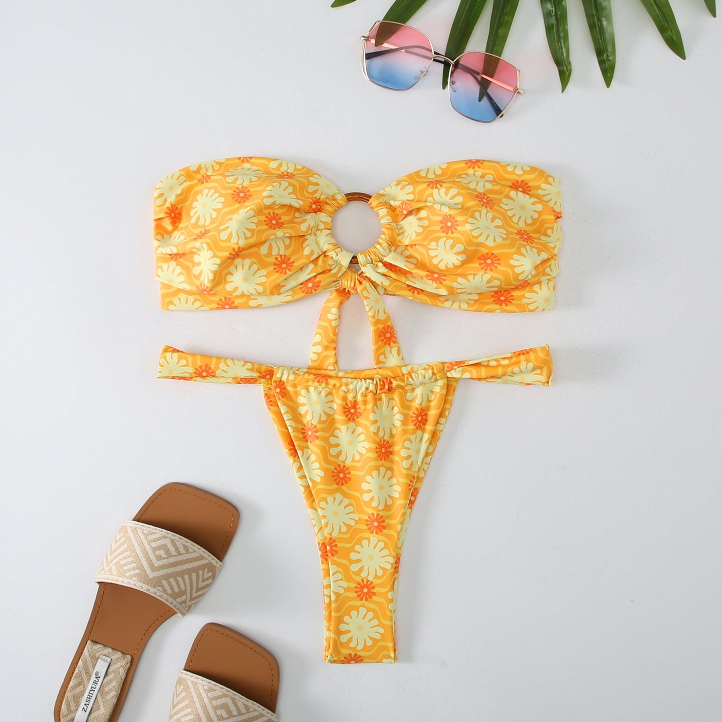 Bikini Sexy Lace up Tube Top Split Swimsuit Women High Elasticity Durable Bikini