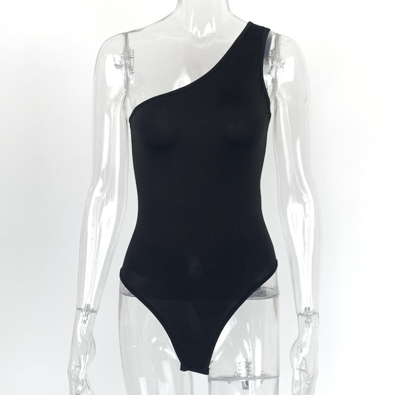 Summer Women Clothing Sexy One-Shoulder Onesie Slim Fit Backless Sleeveless Diagonal Collar Top