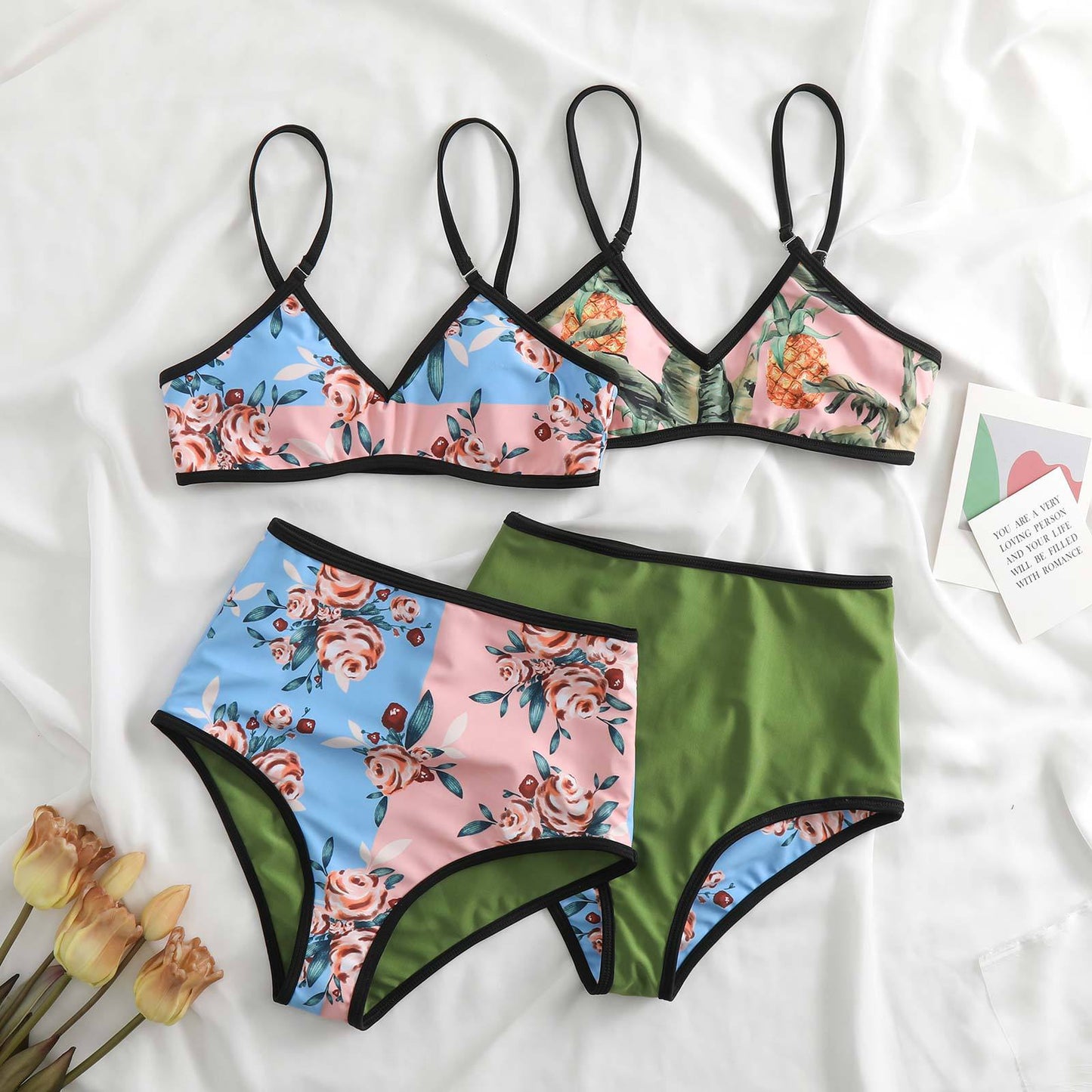 Split Double Sided Three Piece Set Retro Swimsuit Swimsuit Lace up Sand