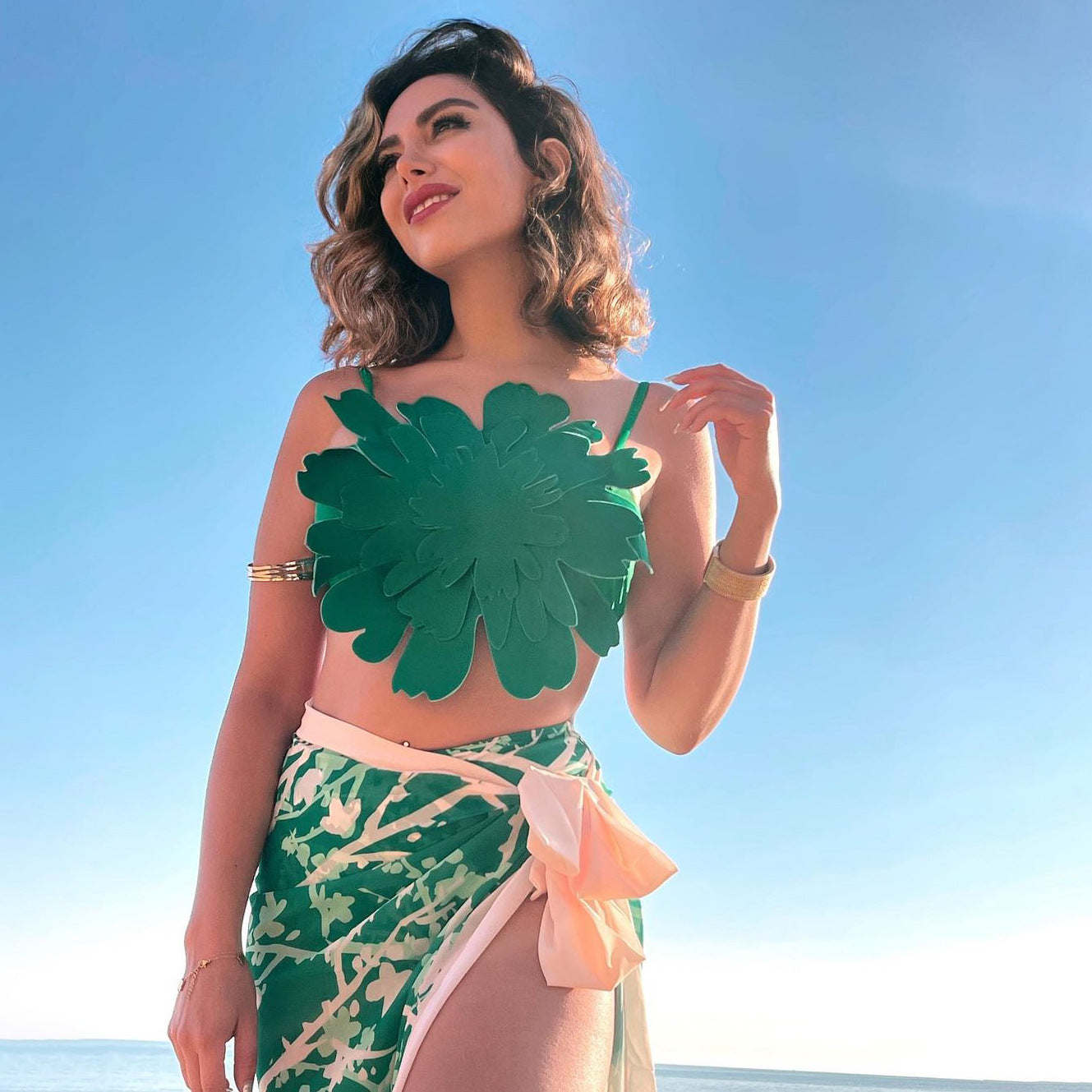 Split Bikini Three Dimensional Floral Heavy Industry Slimming Swimsuit Women