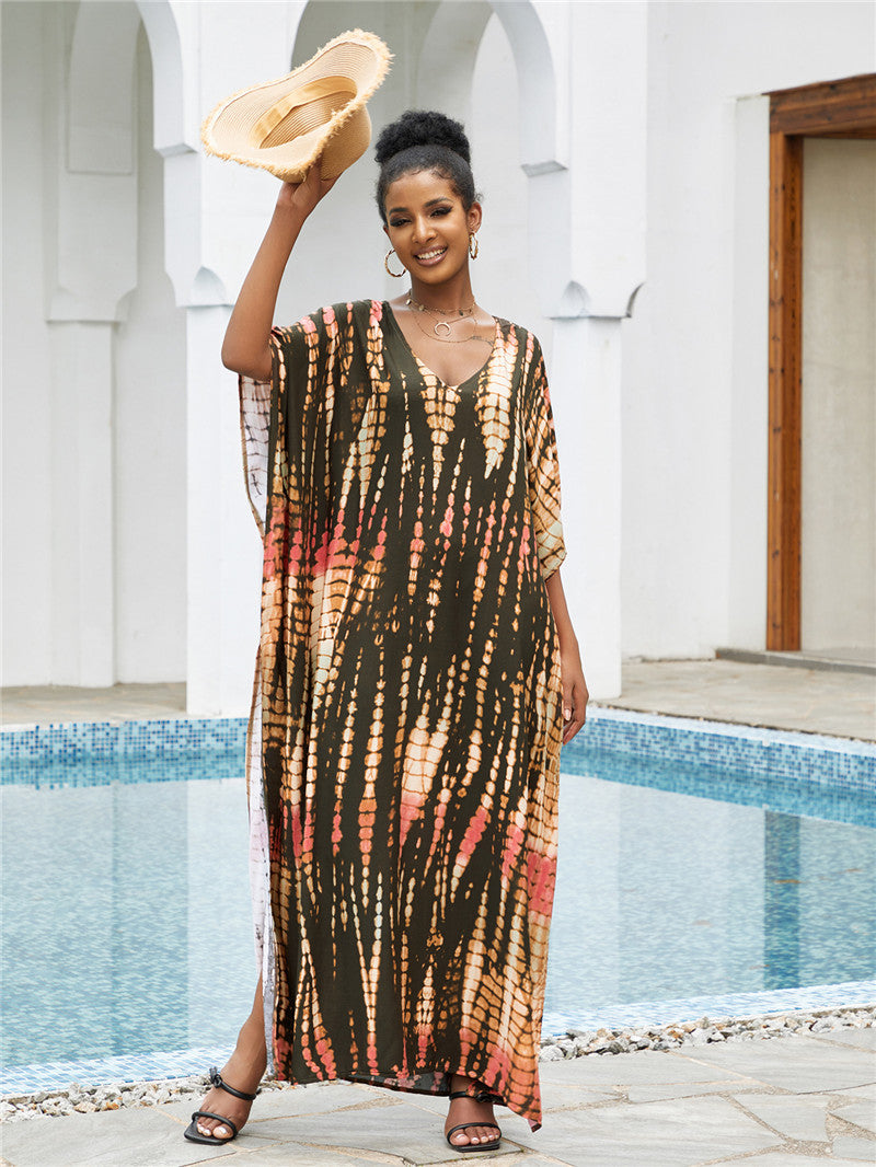 Printed Beach Blouse Loose Robe Vacation Sun Protection Shirt Swimsuit Blouse