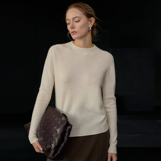 Wool Solid Color Sweater Women Autumn Winter Warm Elegant Half Turtleneck Knitted Long Sleeved Top