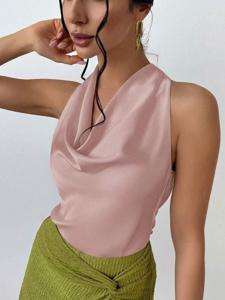 Women Clothing Sexy Sleeveless Satin Shirt Spring Autumn Work Women Shirt