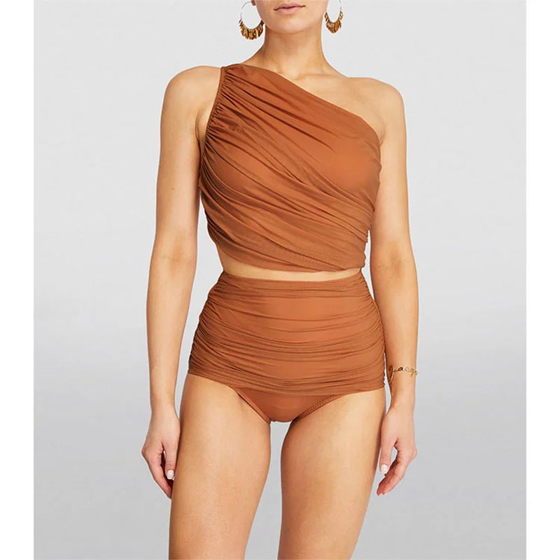 Shoulder High Waist Bikini Vacation Beach Swimsuit Swimsuit Women