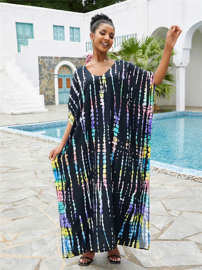 Printed Beach Blouse Loose Robe Vacation Sun Protection Shirt Swimsuit Blouse
