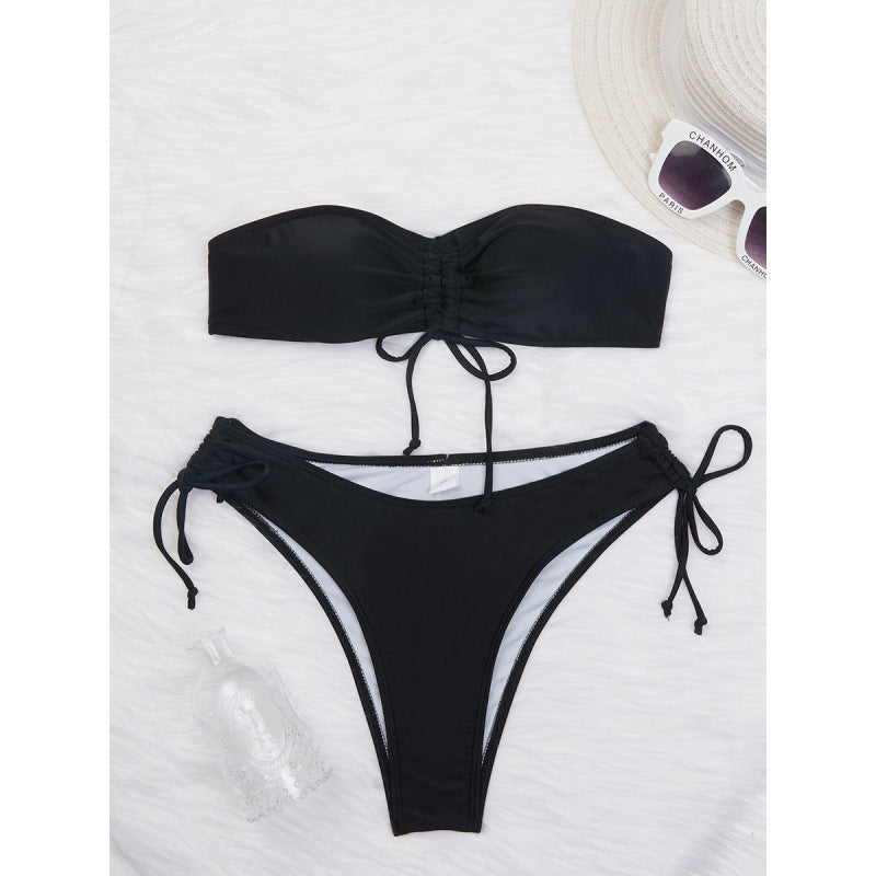 Split Swimsuit Women Tube Top Swimsuit Solid Color Bikini Sexy Bikini Swimsuit
