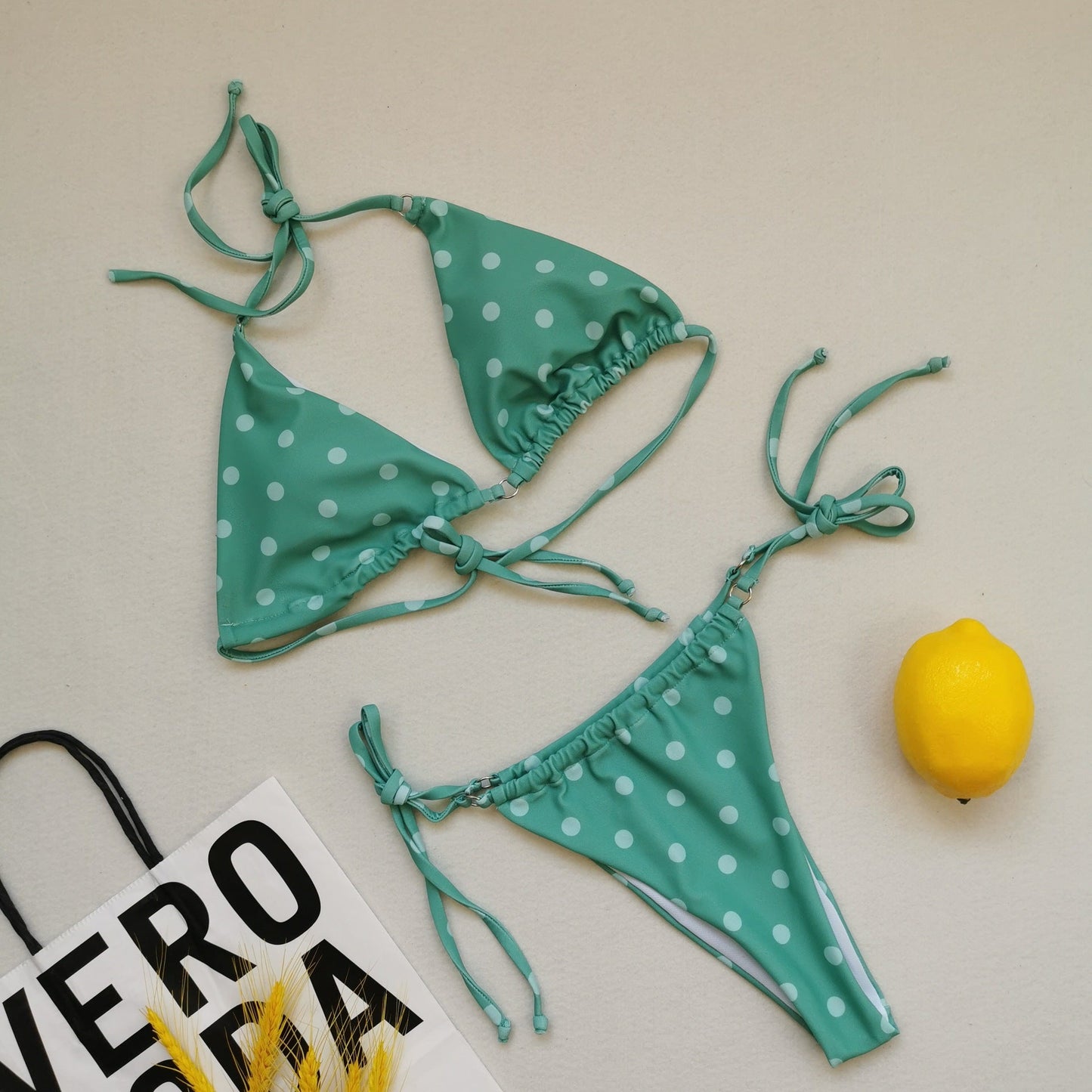 Sexy Triangle Soft Bag Drawstring Bikini Strap Backless Lace Up Swimsuit Women