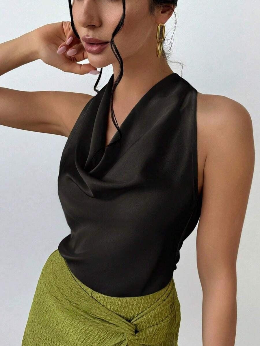 Women Clothing Sexy Sleeveless Satin Shirt Spring Autumn Work Women Shirt
