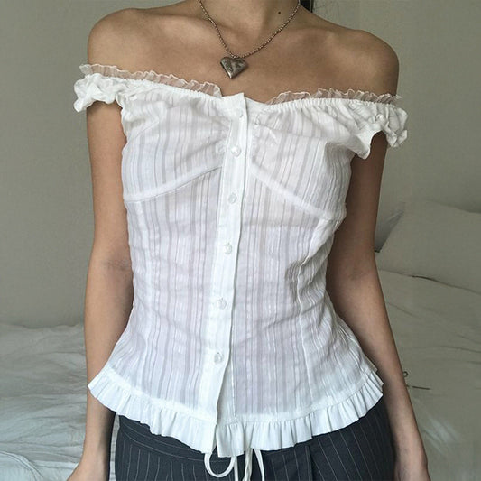 Women Clothing Summer Sexy Cold Shoulder Sleeveless Cardigan Shirt
